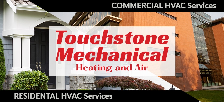 residenta-commerical-hero-scaled Touchstone Mechanical Heating and Air logo, with images of a house and a commercial building, advertising commercial and residential HVAC services.