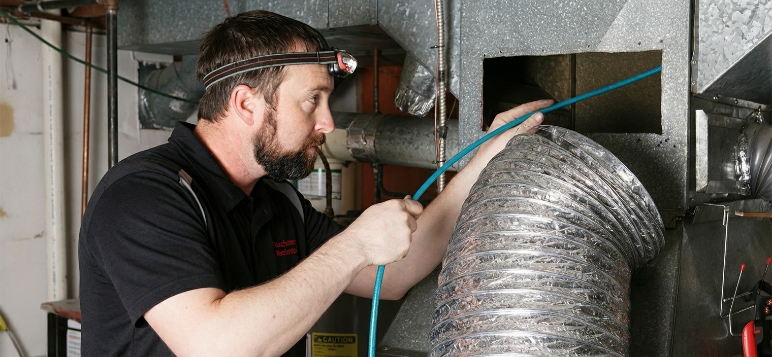 Person cleating a HVAC Duct